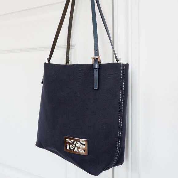 Authentic Preowned Fendi Navy Canvas FF Logo Tote Bag - Picture 1 of 15